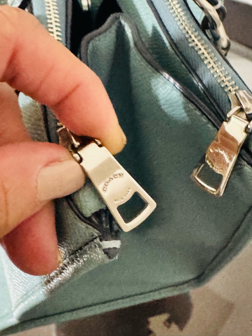 COACH Light Blue  Floral Applique Leather Satchel with Top Handles - Picture 5 of 16